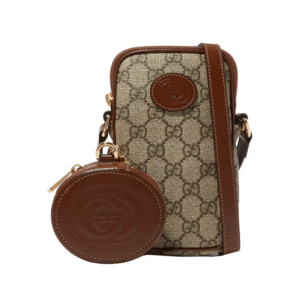 GUCCI Canvas With Leather Shoulder Bag, Crossbody Bag Mini Unisex Ebony/Brown