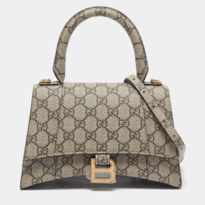 Gucci x Balenciaga Beige/Brown GG Supreme Canvas Hourglass Top Handle Bag